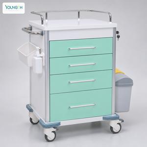 <span class=keywords><strong>Chariot</strong></span> médical d'hôpital à 4 tiroirs en acier avec verrouillage centralisé et poubelles intégrées - Product Image 4
