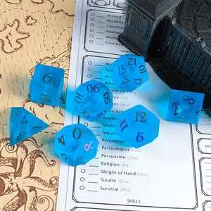 Персонализированные высокоточные 16 мм 20 мм драгоценные камни D & D RPG многогранные кубические кости набор матовых синих кристаллов и стеклянных Кубков для настольных игр