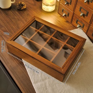 Retro Solid Wood Desktop Jewelry <b>Box</b> With Glass Lid 12 Compartments For Bracelets And Accessories Storage Organizer - Product Image 4