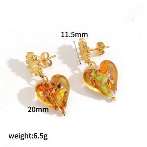 Pendientes de gota con personalidad, pendientes de aro goteo de aceite de acero inoxidable con Huggie Vintage, Pendientes colgantes de corazón para mi hija - Product Image 6