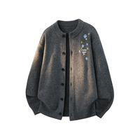 Frühling-Herbst-Stil Blumenstickerei Komfortabler Atmungsaktiver Retro Lässiger Modetrend Herren Einreihiger Strickjacken-Pullover