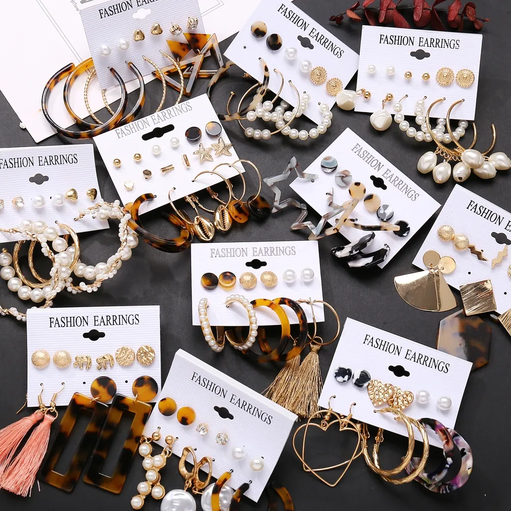 Boucles d'oreilles bohème en acrylique pour femmes, pompon, grande perle géométrique goutte, bricolage de bijoux à la mode, collection 2020