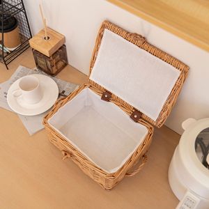 <span class=keywords><strong>Cesto</strong></span> portaoggetti rettangolare rustico in <span class=keywords><strong>vimini</strong></span> personalizzato, multiuso, con coperchio intrecciato a mano e rivestimento in tessuto - Product Image 4