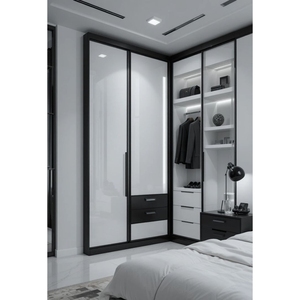 <span class=keywords><strong>Armoire</strong></span> noire pleine hauteur Prima avec portes à fermeture douce et design minimaliste à tons sombres pour chambres modernes - Product Image 6