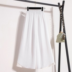 Chinese Style Chiffon Wide Leg Pants Light Blue White Embroidered Floral Elastic Waist Traditional Ethnic Women's Long Pants - Product Image 5