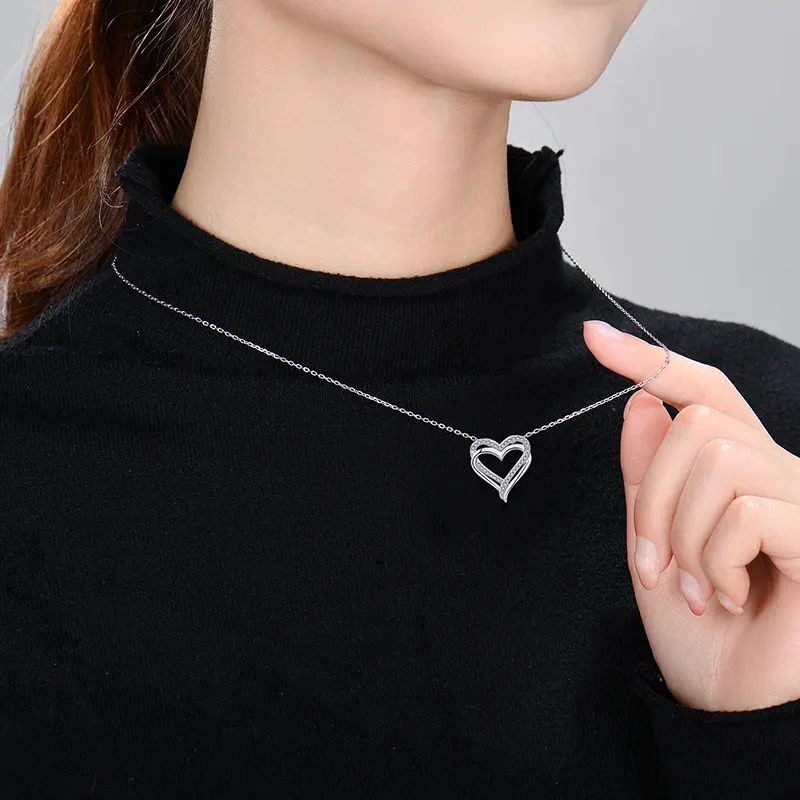 925 Sterling Silber Schmuck Halskette Doppel herz Anhänger Frauen Herz Schmuck Geschenk 2023 Klassische Anhänger Halsketten