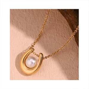 Collar de Perlas para Mujer <span class=keywords><strong>N806</strong></span>, Tendencia de Moda, Elegante, de Acero Inoxidable 18K, con Perlas en Forma de U - Product Image 1