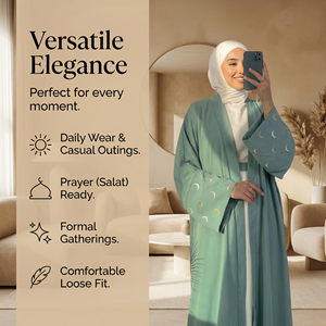 Abaya Verde Salvia con Frente Abierto para Mujeres Musulmanas, Puños en Forma de Media Luna, Marca Privada - Product Image 5
