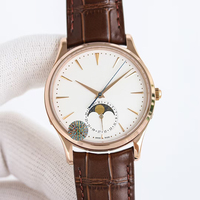 Montre de luxe édition personnalisée 2026, automatique, phase de lune, date, verre saphir, boîtier ultra fin en or rose 40 mm, bracelet en cuir marron