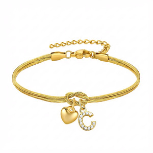 Nuovo Bracciale Trendy in Acciaio Inossidabile Placcato Oro 18K con Design a Nodo Concentrico e Catena a Osso di Serpente, Ciondolo con Lettera Completamente Ricoperto di Strass, Regalo - Product Image 3