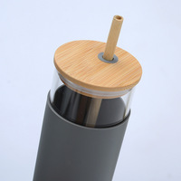 Gobelet en verre personnalisé avec logo, 20 oz, bouteille d'eau en verre, paille, manchon de protection en silicone, couvercle en bambou, sans BPA, tasse en verre de 500 ml