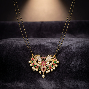Collar con Colgante de Aniversario para Mujer, Diseño Clásico Chapado en Oro, Cadena de Eslabones con Mangalsutra de Pavo Real Antiguo - Product Image 3
