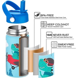 Bouteille isotherme sous vide pour enfants en acier inoxydable 12oz 14oz 16oz avec <span class=keywords><strong>bouchon</strong></span> à paille, garde au froid et au chaud pendant 12h - Product Image 2
