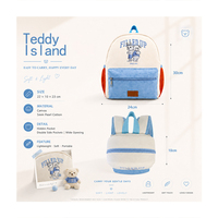 Mochila Escolar Ligera con Bloques de Color y Bordado de Oso y Conejo de Teddy Island, para Niños de Primaria, Uso Diario