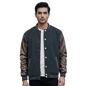 Veste de baseball streetwear pour hommes, personnalisable avec logo, broderies de haute qualité, manches en cuir, vente en gros OEM - Product Image 1
