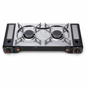 Estufa de gas de doble quemador al por mayor, 2.3kW, de acero inoxidable 430, parrilla coreana para barbacoa, camping, 63cm, a prueba de viento - Product Image 1