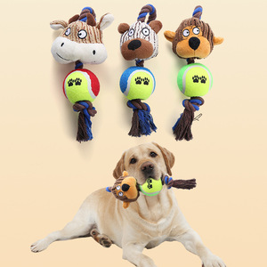Jouet à mâcher durable pour chien, balle de tennis en velours côtelé, corde en coton, jouet interactif couineur pour animaux de compagnie, résistant aux morsures, pour l'entraînement des molaires des chiots - Product Image 1
