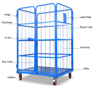 Chariot de transport de supermarché pliable, matériel de manutention, <span class=keywords><strong>cage</strong></span> de treillis métallique à rouleaux d'entrepôt à vendre - Product Image 4
