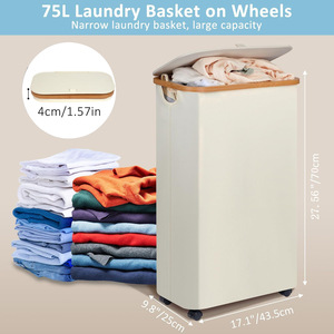 Panier à linge pliable avec couvercle et poche intérieure pour le rangement des vêtements sales - Product Image 6