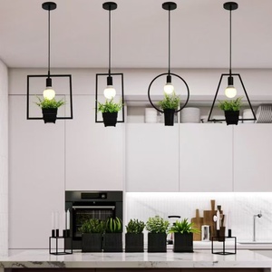 Amérique Rétro <span class=keywords><strong>Industrielle</strong></span> Fer Noir Lustre Circulaire <span class=keywords><strong>Cuisine</strong></span> Bar LED Suspension Moderne Décoration Intérieure pour Espace sur le Thème des Plantes - Product Image 1