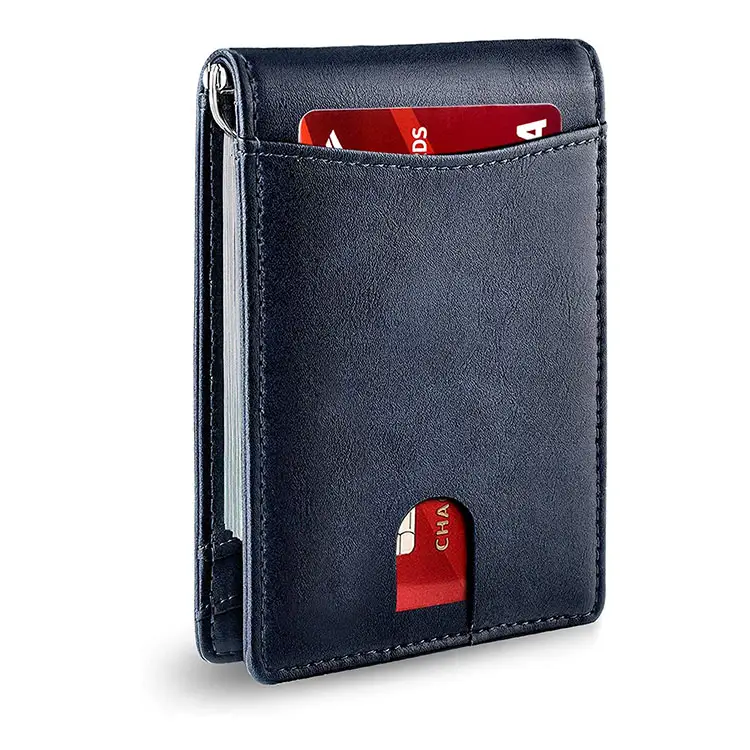 Amazon Hot Sale Minimalist RFID Blocker Genuine Leather Bifold Mens Luxury Slim Wallet Money Clip