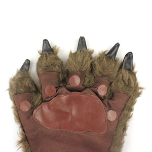 Gants de loup-garou en fausse fourrure marron avec griffes pour costume d'Halloween, accessoires de spectacle sur scène - Product Image 2