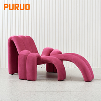 Fauteuil d'appoint en velours gris de forme poulpe PURUO, fauteuil de luxe en forme d'araignée, fauteuil d'appoint commercial Wabi Club Relax