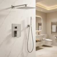 Ensemble de douche thermostatique carré chromé pour salle de bain avec douchette à main, système de finition et accessoire de mitigeur de baignoire effet pluie
