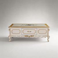 Table basse rectangulaire de style antique européen avec tiroir de rangement, peinte à la main avec des motifs floraux