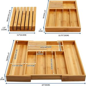 Organizador de cajones de bambú, bandeja para cubiertos expandible con divisiones para cocina, dormitorio, sala de estar - Product Image 4