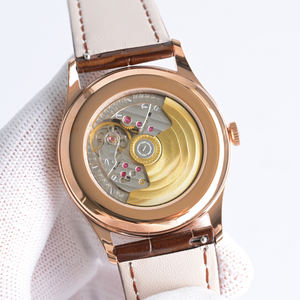 Montre à bracelet en cuir de crocodile avec cadran or rose et design simple en argent 5196, système d'affichage des secondes indépendant - Product Image 5