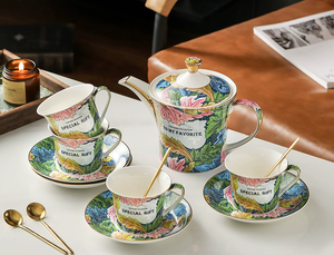 OEM <b>White</b> Oval Tea Set - VPremium Ceramic Tea Set with 1 <b>Teapot</b> and 6 Tea Cups Wholesale for Luxury Hotels and Restaurants - Product Image 2