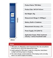 Testeur numérique de TDS 0-9990ppm, testeur d'eau portable avec fonction de maintien de la valeur, adapté à l'eau potable, aux piscines, etc.