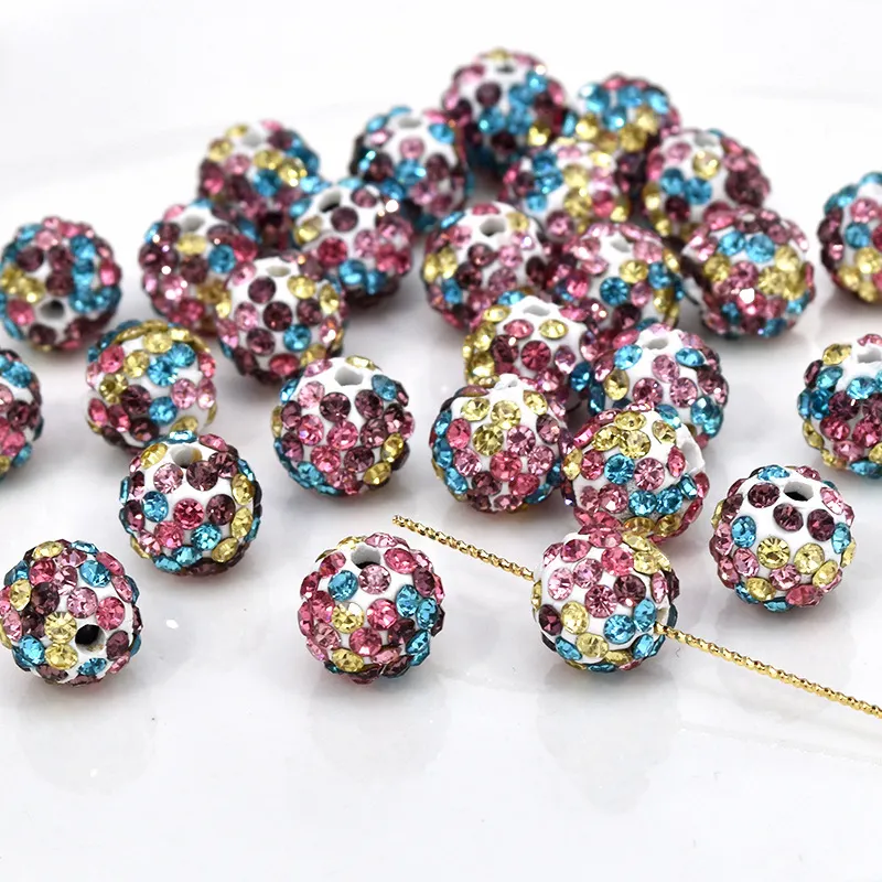 High quality 10mm 12mm 14mm Colorful Spacer loose beads DIY bracelet disco ball pendants dress rhinestones ball beads