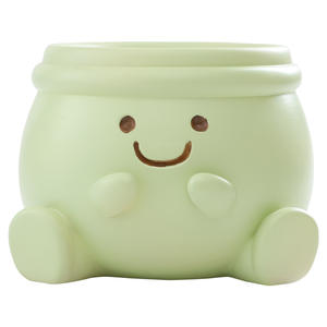 Ornement en résine de plante verte souriante de dessin animé mignon, matériau numérique émaillé, pot de fleurs charnu, cadeau créatif pour la maison, le jardin et le paysage - Product Image 5