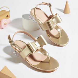 Sandali Casual da <span class=keywords><strong>Bambina</strong></span> con Fiocco e <span class=keywords><strong>Tacco</strong></span> Alto, Chiusura in Velcro, Tomaia in PU, <span class=keywords><strong>Scarpe</strong></span> alla Caviglia per Bambine dai 7 ai 12 Anni - Product Image 1