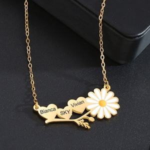 Dropshipping Custom Name Stainless Steel Necklace Bohemian Daisy Flower Gold Plating Romantic Parties Geometric Number Necklace - Product Image 3