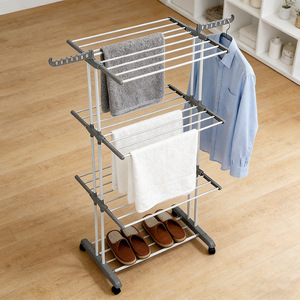 <span class=keywords><strong>Porte</strong></span>-vêtements pliant télescopique <span class=keywords><strong>sur</strong></span> pied à double barre, étagère à linge multi-niveaux en métal avec roulettes - Product Image 5