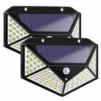 Lampe solaire à 100 LED avec capteur de mouvement PIR, lampe solaire extérieure, IP65, étanche, applique murale, alimentée par l'énergie solaire, lampe de jardin, lampe de rue
