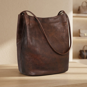 Bolso de Mano de Cuero Genuino para Mujer, Estilo Vintage, Gran Capacidad, Impermeable, Ligero, Ecológico, con Cierre de Cremallera y Correa para el Hombro - Product Image 3