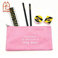 Trousse à crayons rose Oxford, ensemble de papeterie avec citation inspirante, sac à stylos avec crayons, règle, gomme, taille-crayon, kit cadeau pour étudiant