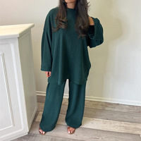 Nouvelle Collection Automne 2025, Ensemble Deux Pièces Abaya Femme 2 Pièces 6 Couleurs Uni Manches Longues Pantalon Velours Côtelé Style Européen Musulman