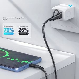 สายชาร์จและถ่ายโอนข้อมูลแบบ 2-in-1 ยาว 2 เมตร 6 ฟุต หัวต่อ Type C to Type-C และ USB-A รองรับกระแสไฟ 3A ผลิตจากอลูมิเนียมอัลลอยด์และไนลอนถัก สำหรับโทรศัพท์มือถือ - Product Image 5