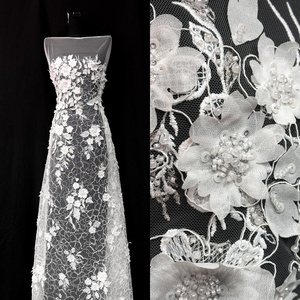 <span class=keywords><strong>3D</strong></span> đính cườm ren vải sang trọng Bridal Wedding Dress pha lê hạt 5 bãi Chất lượng cao pháp Net chuỗi phi sequined vải tuyn - Product Image 1