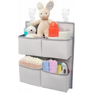 Organisateur de couches suspendu à 4 poches gris argenté pour berceau, parc pour bébé, table à langer, rangement pour bébé - Product Image 1