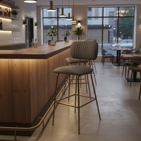 Tabouret de bar moderne en cuir PU résistant avec cadre en métal doré pour hôtels, cafés et restaurants