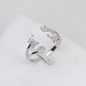 Bague double papillon en argent S925 avec plusieurs perles 6-7 mm, ouverte, pour femme, style DIY, bijoux tendance, incrustation de diamants taillés 87 - Product Image 2
