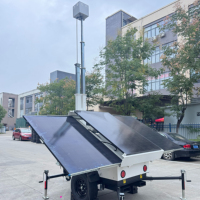 Tour d'éclairage mobile portable améliorée avec projecteur LED et mât télescopique de 7 m, système de sécurité CCTV solaire hors réseau