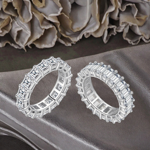 Anillos de Eternidad de Plata 925 con Baño de Rodio, Corte Baguette, Engaste de Diamantes en Canal, Estilo Clásico, Joyería de Boda Unisex - Product Image 3