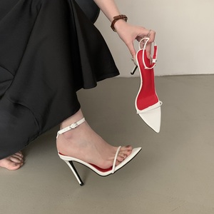 แฟชั่นฤดูร้อนปี 2025 รองเท้าส้นสูงแบบปลายแหลม เซ็กซี่ ส้นสูง 10 ซม. พื้นรองเท้าสีแดง - Product Image 5
